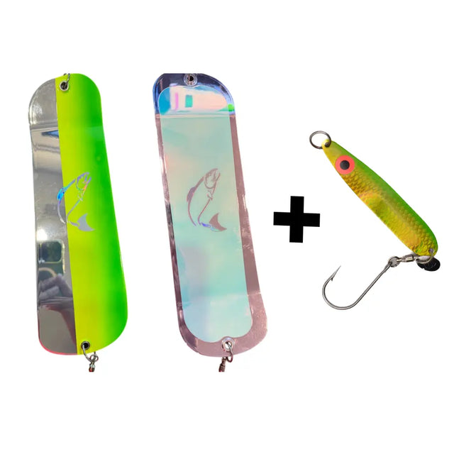 Lemon Lime Salmon Trolling Combo – Phat-E Spoon & Electro Mirror Flasher The Harbour Chandler